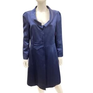 Armani Collezioni Spring Coat Women’s SZ12 Fits Like10 Silk Wool Blend Navy Blue